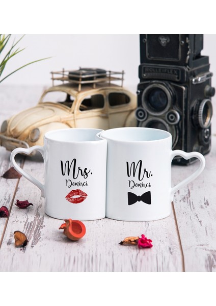 Kişiye Özel Mr Mrs Tasarımlı Ikili Sevgili Kupası