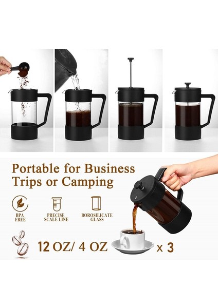 Fransız Basın Coffee Çay Makinesi, Kalınlaşmış Borosilikat Cam Kahve Basın Pas Ve Bulaşık Makinesi Güvenli, Siyah | Kahve Kapları (Yurt Dışından) fırsatları