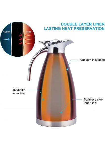 Izotermal Şişe Yalıtım Kahve Makinesi Çift Katmanlı Paslanmaz Çelik Termos, Kahve Termos, Kahve Pistonu, Pot Yalıtım Suyu / Süt / Çay (2.0 (Yurt Dışından) modelleri