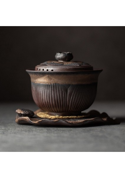 Sancai Kapak Kase Teacup Seramik Çay Bowl Kung Fu Çay Seti Retro El Yapımı Stoneware Büyük Çay Bowl Ev Çay Makinesi | Çay Tureen (Yurt Dışından)