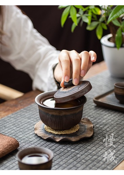 Sancai Kapak Kase Teacup Seramik Çay Bowl Kung Fu Çay Seti Retro El Yapımı Stoneware Büyük Çay Bowl Ev Çay Makinesi | Çay Tureen (Yurt Dışından)