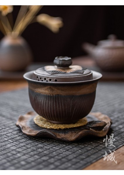 Sancai Kapak Kase Teacup Seramik Çay Bowl Kung Fu Çay Seti Retro El Yapımı Stoneware Büyük Çay Bowl Ev Çay Makinesi | Çay Tureen (Yurt Dışından)