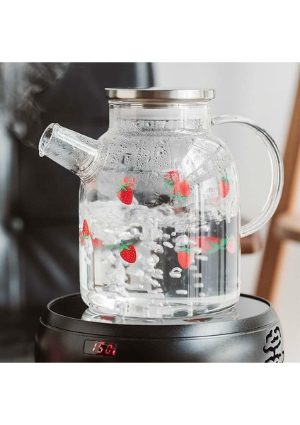 1.8L Yaz Büyük Şeffaf Borosilikat Cam Çaydanlık Çay Potu Meyve Çay Fincanı Bir Set Su Isıtıcısı Ofis Drinkware Cam Sürahi | Çaydanlıklar (1800Ml) (Yurt Dışından)