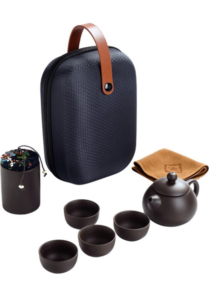 Kung Fu Çay Seti Mor Kum Çay Bardak Seramik Taşınabilir Seyahat Çaydanlık Seti Çay Caddy + Çaydanlık + Çay Bardağı Güzel Hediye | Çaydanlıklar (Yurt Dışından)