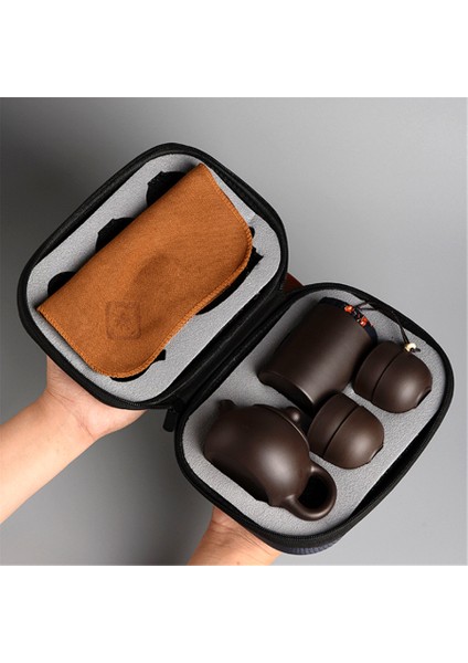 Kung Fu Çay Seti Mor Kum Çay Bardak Seramik Taşınabilir Seyahat Çaydanlık Seti Çay Caddy + Çaydanlık + Çay Bardağı Güzel Hediye | Çaydanlıklar (Yurt Dışından)