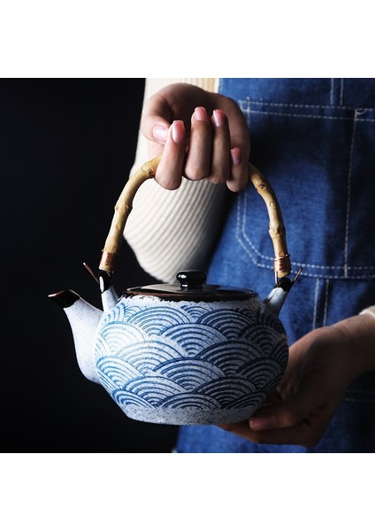 800Ml Mavi Seramik Çay Seti Filtre İle Öğleden Sonra Çay Seti Seramik Su Kupası Çiçek Çay Kupası | Çaydanlıklar (Çaydanlık) (Yurt Dışından)