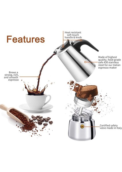 Italyan Kahve Makinesi Makinesi Moka Pot Paslanmaz Çelik Espresso Taşınabilir Latte Coffeeware Stopetop Cafe Aksesuarları Kafeterya | Kahve Kapları (Yurt Dışından) fiyatları