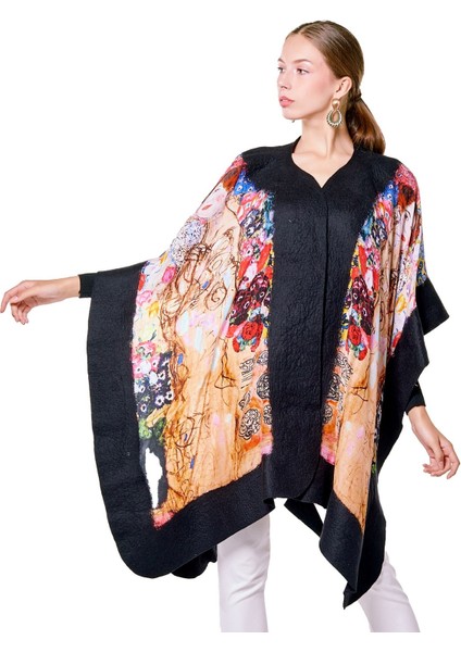 Yün Ipek Keçe Siyah Panço Gustav Klimt Maria Munk