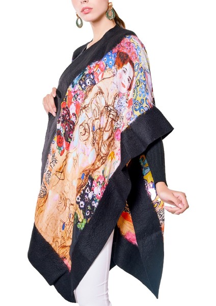Yün Ipek Keçe Siyah Panço Gustav Klimt Maria Munk
