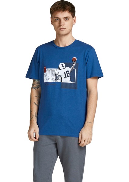 12206628_Jconate Ss Tee Crew Neck O Yaka Regular Fit Baskılı MaviErkek T-Shirt indirimleri