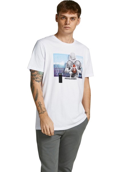 12206628_Jconate Ss Tee Crew Neck O Yaka Regular Fit Baskılı Beyaz Erkek T-Shirt indirimleri