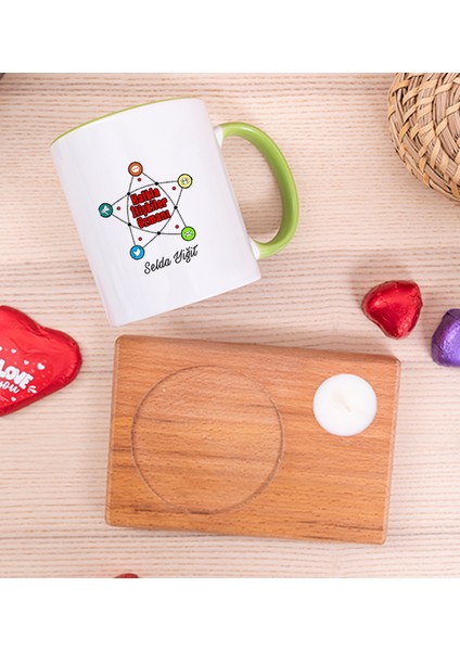 Kişiye Özel Halkla Ilişkiler Uzmanı Ahşap Altlıklı Mumlu Yeşil Kupa Bardak fiyatları