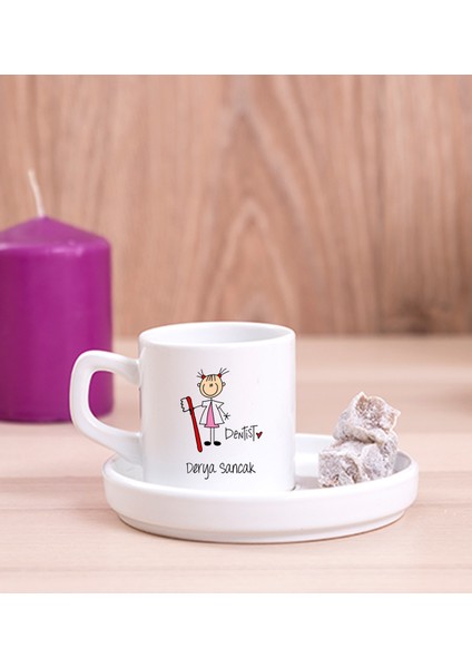 Kişiye Özel Bayan Diş Hekimi Karikatürü Concept Türk Kahvesi Fincanı