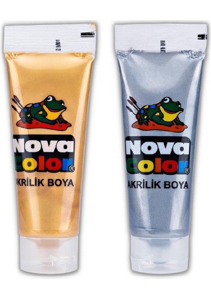 Akrilik Boya Simli Gümüş Gri ve Simli Altın Sarısı 75 ml Tüp 2 Adet