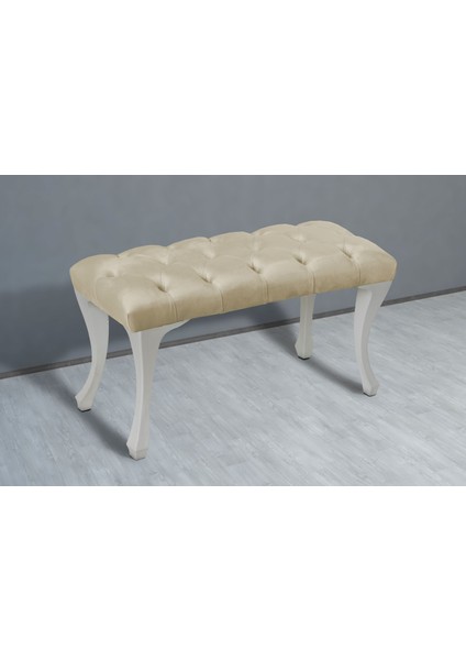 Gazzini Furniture Classic Chester Model Kapitoneli Oksit Sarı Puf - Beyaz Ayak