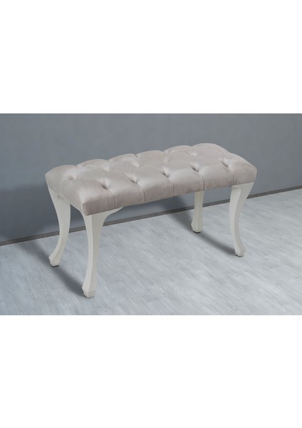 Gazzini Furniture Classic Chester Model Kapitoneli Krem Puf - Beyaz Ayak