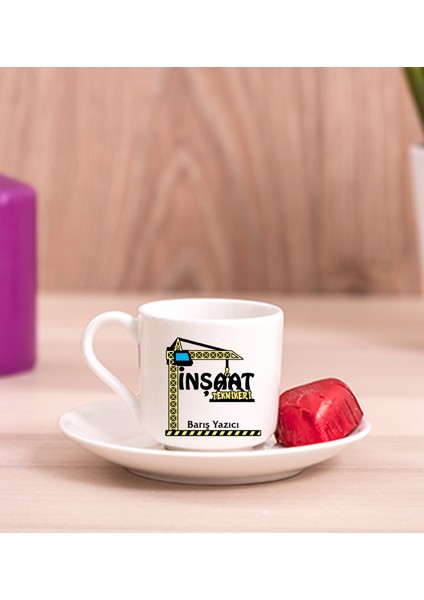 Kişiye Özel Inşaat Teknikeri Porselen Türk Kahvesi Fincanı