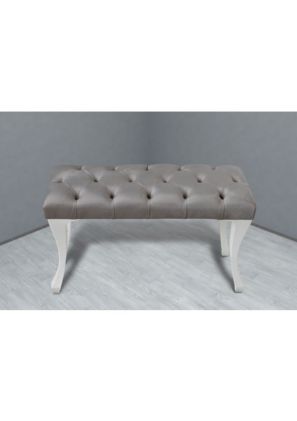 Gazzini Furniture Classic Chester Model Kapitoneli Krem Puf - Beyaz Ayak