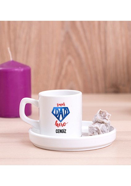 Kişiye Özel Super Dad Babaya Hediye Concept Türk Kahvesi Fincanı