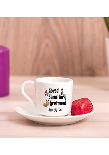 Kişiye Özel Görsel Sanatlar Öğretmeni Porselen Türk Kahvesi Fincanı