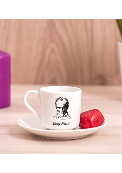 Kişiye Özel Atatürk Siluetli Porselen Türk Kahvesi Fincanı