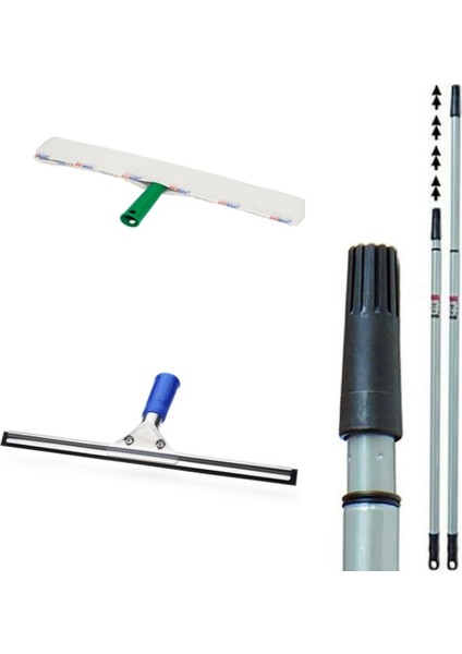 Mop Camsil Silme Aparatı Çekçek Metal 35 cm Mikrofiber Peluş ve Aparatı 35 cm Teleskobik Sap 1,5 mt