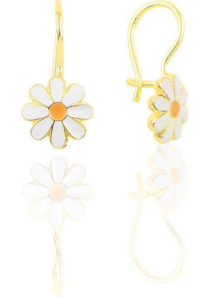 Gümüş Altın Yaldızlı Mineli Çengelli Papatya Küpe