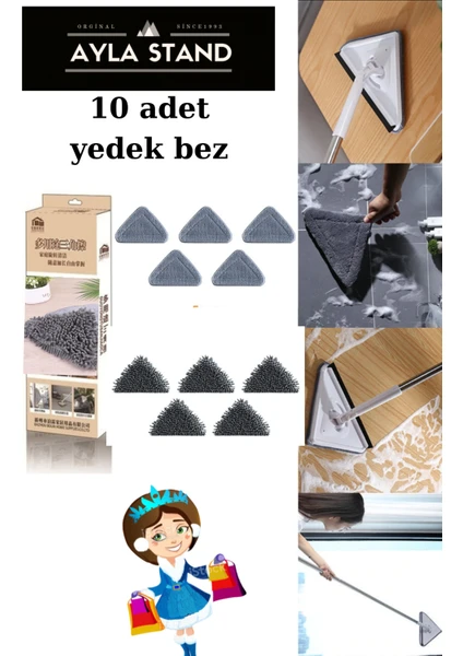 Ayla Stand 10'lu Şönil Üçgen Bez Paspas Yedek Kafa Pedleri