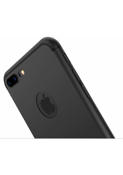 iPhone 7 Plus Mat Silikon Kılıf Şarj Tıpalı + Temperli Cam Mat Siyah