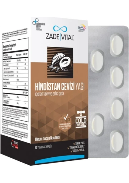 Zade Vital Hindistan Cevizi Yağı 60 Yumuşak Kapsül