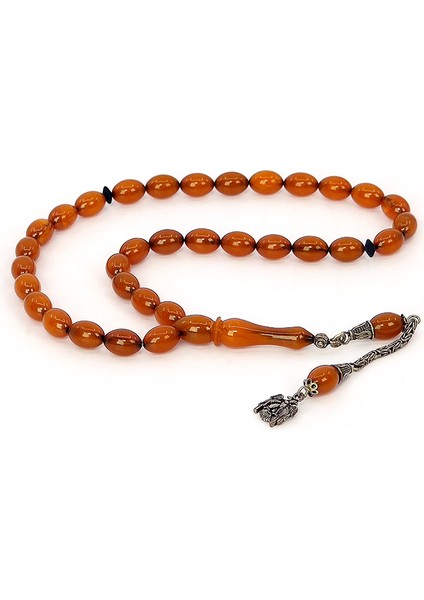 Gümüş Püsküllü Beyzi Model Sıkma Kehribar Tesbih