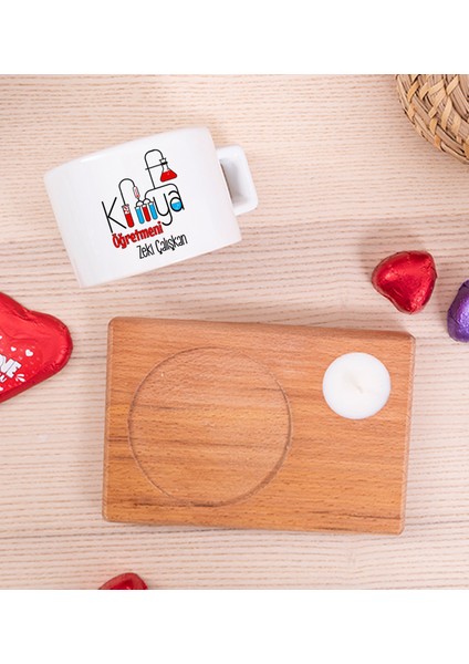 Kişiye Özel Kimya Öğretmeni Ahşap Altlıklı Mumlu Fincan fiyatları