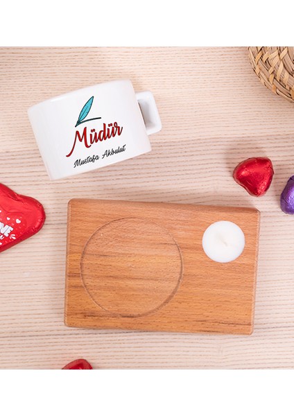 Kişiye Özel Müdür Ahşap Altlıklı Mumlu Fincan fiyatları