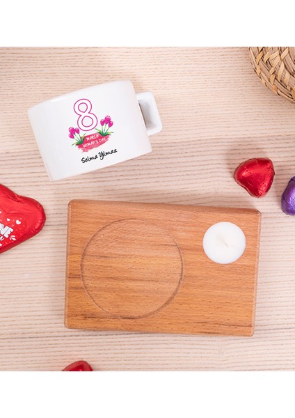 Kişiye Özel Kadınlar Günü Hediyesi Ahşap Altlıklı Mumlu Fincan fiyatları