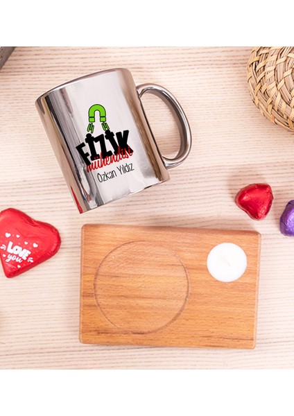 Kişiye Özel Fizik Mühendisi Ahşap Altlıklı Mumlu Silver Kupa Bardak fiyatları