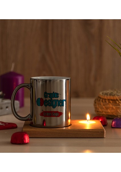 Kişiye Özel Grafiker Ahşap Altlıklı Mumlu Silver Kupa Bardak modelleri