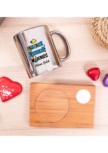 Kişiye Özel Enerji Sistemleri Mühendisi Ahşap Altlıklı Mumlu Silver Kupa Bardak fiyatları