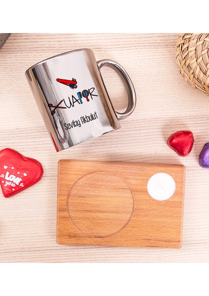 Kişiye Özel Bayan Kuaförü Ahşap Altlıklı Mumlu Silver Kupa Bardak fiyatları