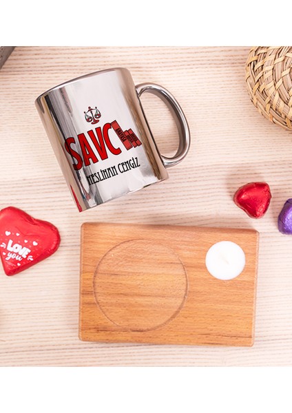 Kişiye Özel Savcı Ahşap Altlıklı Mumlu Silver Kupa Bardak fiyatları