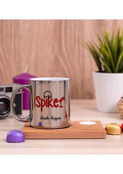 Kişiye Özel Spiker Ahşap Altlıklı Mumlu Silver Kupa Bardak