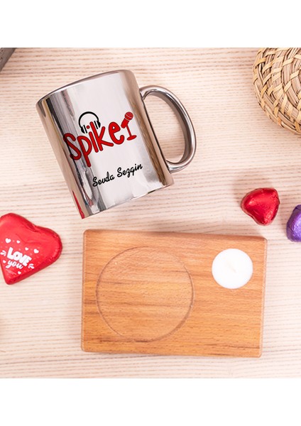 Kişiye Özel Spiker Ahşap Altlıklı Mumlu Silver Kupa Bardak fiyatları