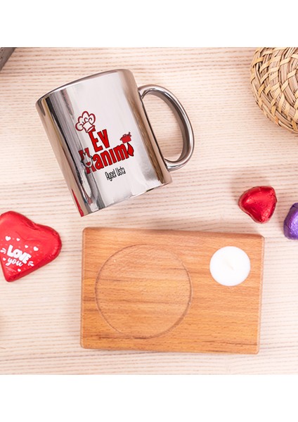 Kişiye Özel Ev Hanımı Ahşap Altlıklı Mumlu Silver Kupa Bardak fiyatları