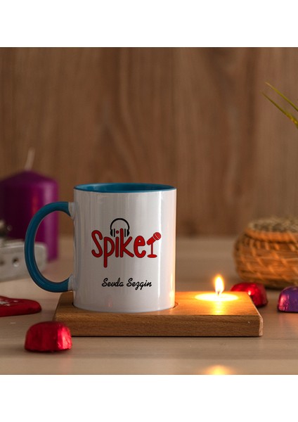 Kişiye Özel Spiker Ahşap Altlıklı Mumlu Mavi Kupa Bardak modelleri