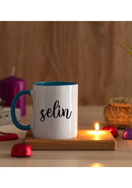 Kişiye Özel Kişiye Özel Isim Yazılı Ahşap Altlıklı Mumlu Mavi Kupa Bardak modelleri