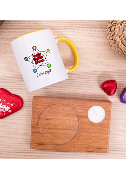 Kişiye Özel Halkla Ilişkiler Uzmanı Ahşap Altlıklı Mumlu Sarı Kupa Bardak fiyatları