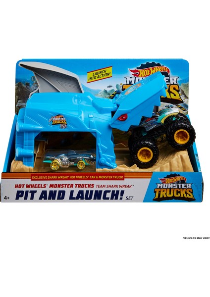 ® Monster Trucks Fırlatıcı Oyun Seti Serisi Monster Truck Aracı ve 1:64 ölçekli Hot Wheels® araba içerir 4 yaş ve üzeri GKY03