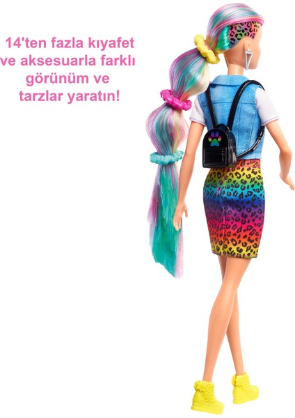 Leopar Desenli Saçlar Bebeği, 16 Adet Saç Ve Giysi Aksesuarı İle Sarışın Bebek, 3-7 Yaş Arası İçin Grn81
