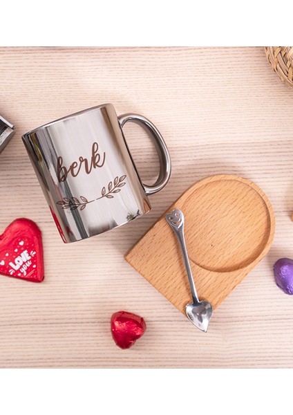 Kişiye Özel Erkeklere Hediye Ahşap Altlıklı Kaşıklı Silver Kupa Bardak fiyatları