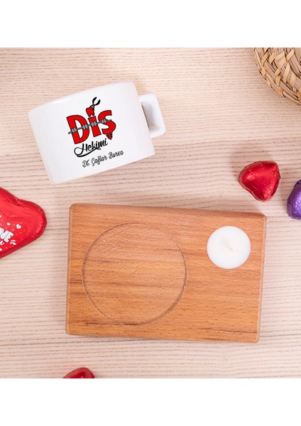 Kişiye Özel Diş Hekimi Ahşap Altlıklı Mumlu Fincan fiyatları