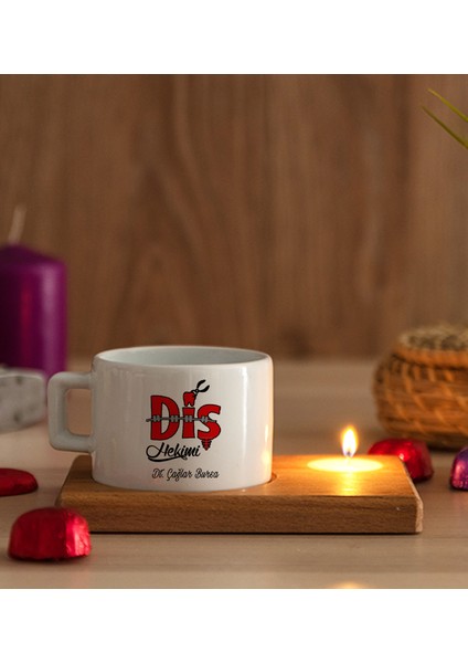 Kişiye Özel Diş Hekimi Ahşap Altlıklı Mumlu Fincan modelleri